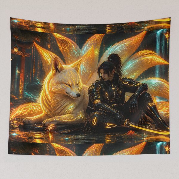 Item preview, Nine-Tailed Fox and Futuristic Samurai designed and sold by sigmaartstudio.