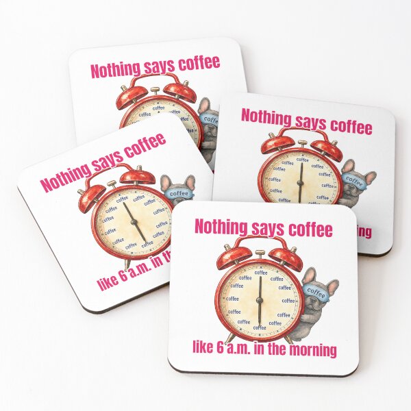 Item preview, Sleepy French Bulldog and Red Alarm Clock 6 AM Coffee Vibe designed and sold by ArtisticDesignsbyLinda.