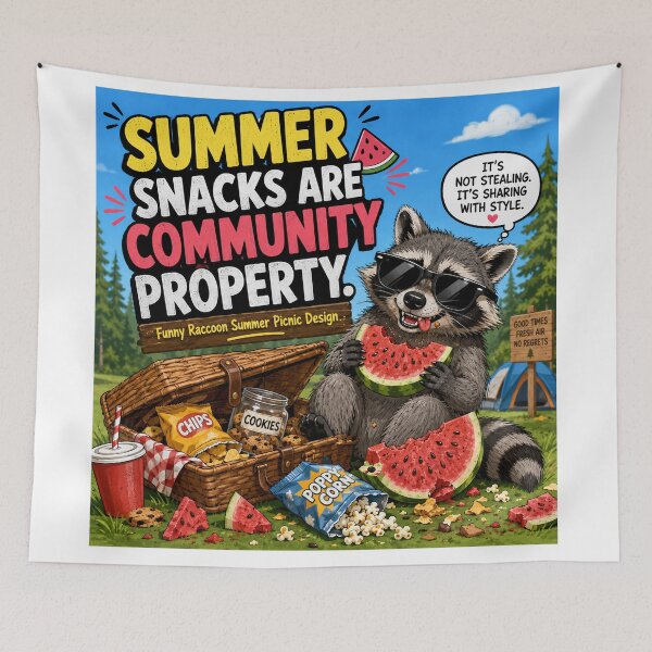 Item preview, Summer Snacks Are Community Property – Funny Raccoon Picnic designed and sold by shopevermint.