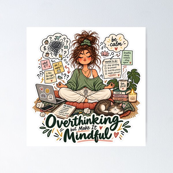 Item preview, Overthinking but Make It Mindful – Funny Mental Health Sticker designed and sold by ChicClicker.
