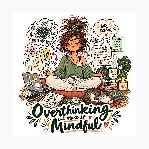 Item preview, Overthinking but Make It Mindful – Funny Mental Health Sticker designed and sold by ChicClicker.