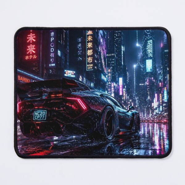 Item preview, Cyberpunk Future Man - Neon Sci-Fi Portrait with Supercar | Genesis Collection designed and sold by NeonRealmsStudio.