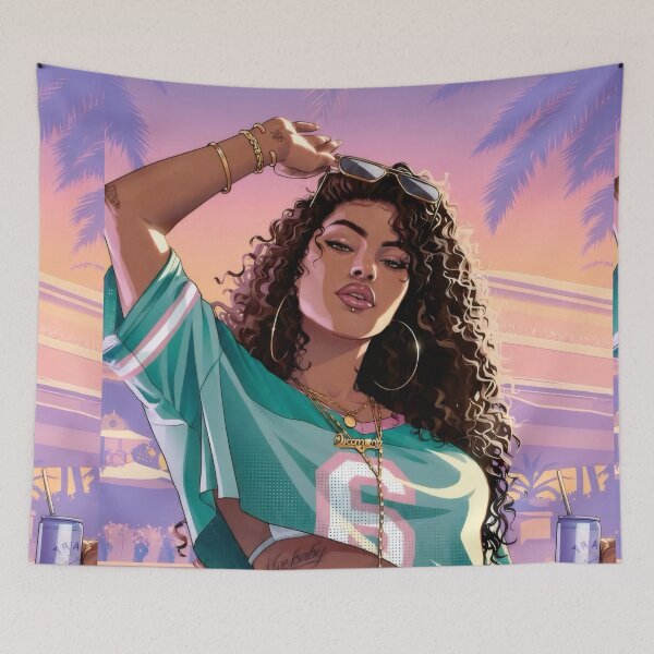 Item preview, Tropical Summer Girl - Synthwave Beach Digital Art Poster designed and sold by Billy Morfo™.