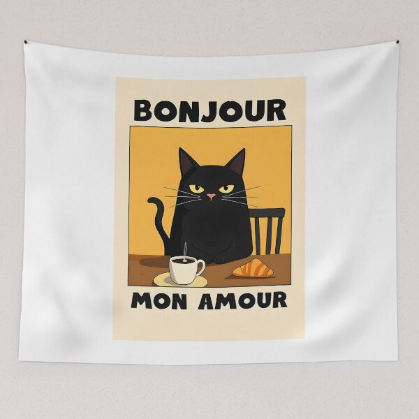 Item preview, Black Cat Breakfast Art Poster - Bonjour Mon Amour designed and sold by SampleRoulette.