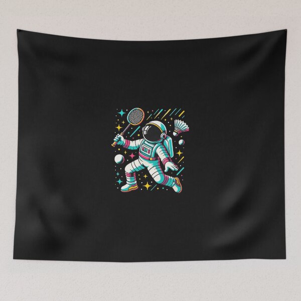 Item preview, Astronaut Playing Badminton in Space Retro Art designed and sold by domjudith.