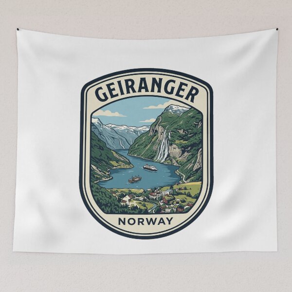 Item preview, Geiranger Norway Fjord Vintage Travel Badge designed and sold by k3rstman1.