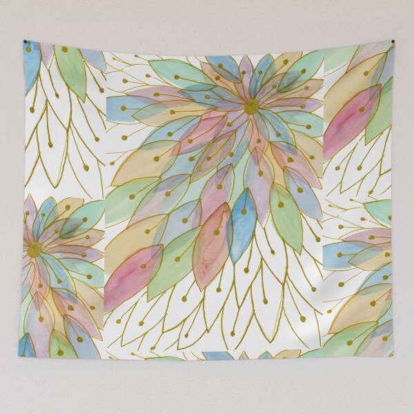 Item preview, Pastel Botanical Bloom: Gold Line Watercolour Art designed and sold by ArithraStudio.