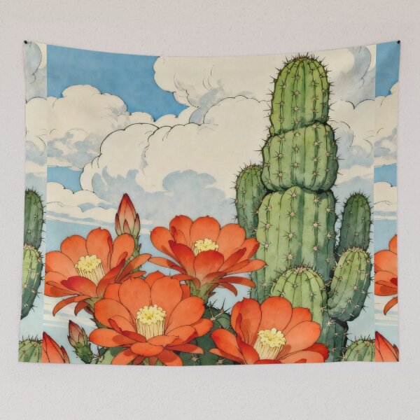 Item preview, Blooming Desert Cactus - Vintage Japanese Botanical Art Print designed and sold by Billy Morfo™.