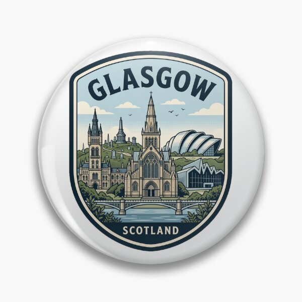Item preview, Glasgow Scotland Retro Skyline Travel Badge designed and sold by k3rstman1.