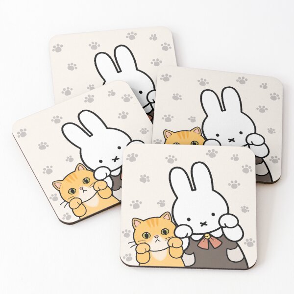 Item preview, Cute Bunny and Orange Tabby Cat Paws Up - Miffy Inspired designed and sold by Cozy Moss Studio.