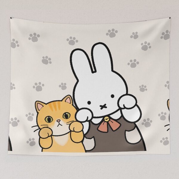 Item preview, Cute Bunny and Orange Tabby Cat Paws Up - Miffy Inspired designed and sold by Cozy Moss Studio.