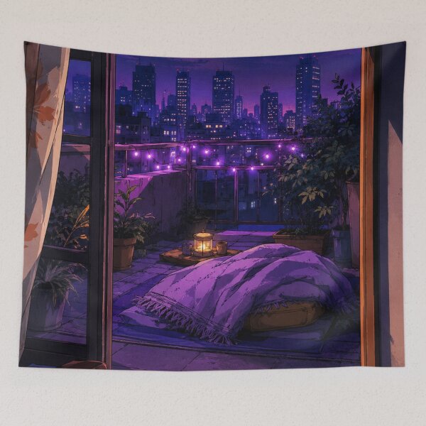Aperçu de l'œuvre Purple Lofi : Balcon néon créée et vendue par bapupa.