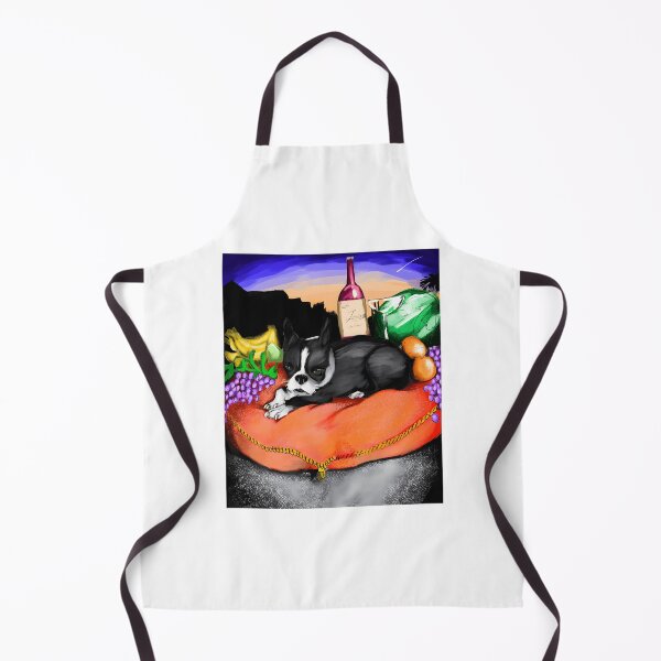Artikelvorschau, Boston Terrier lümmelt auf einem Kissen mit Obst und Wein entworfen und verkauft von Catsi-Nook-Art.