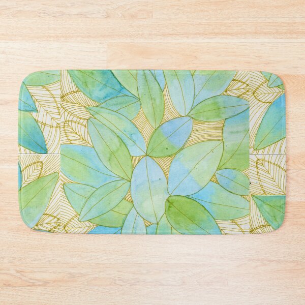 Item preview, Blue Green Watercolour Leaves: Gold Botanical Pattern designed and sold by ArithraStudio.