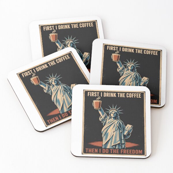 Item preview, First I Drink The Coffee Then I Do The Freedom Statue Of Liberty Vintage Poster designed and sold by NewVibeStudio.