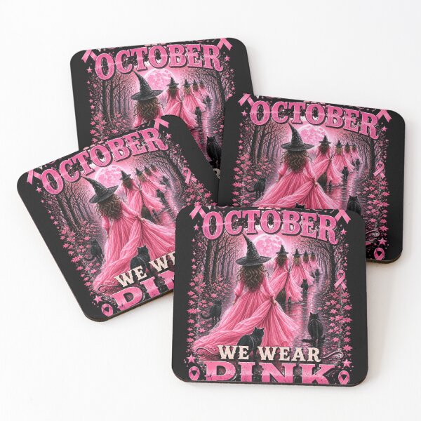 Item preview, In October We Wear Pink Witch Walk with Cats designed and sold by AddieBlu.