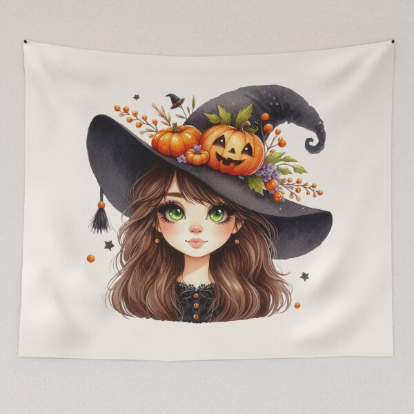 Item preview, Cute Halloween Witch Girl with Brown Hair and Pumpkin Hat designed and sold by SweetLilith.