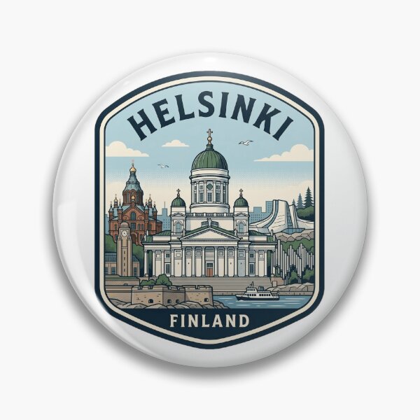 Item preview, Helsinki Finland Retro Travel Badge Skyline designed and sold by k3rstman1.