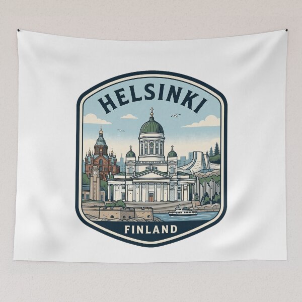 Artikelvorschau, Helsinki, Finnland Retro-Reiseabzeichen Skyline entworfen und verkauft von k3rstman1.