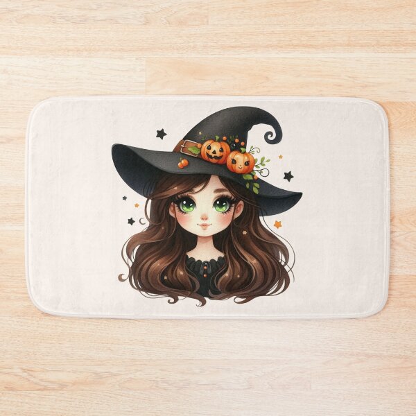 Item preview, Cute Halloween Witch Girl with Brown Hair and Pumpkin Hat designed and sold by SweetLilith.