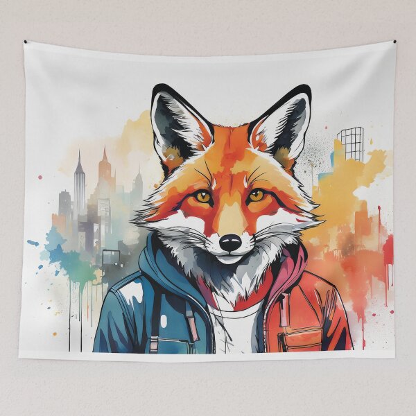 Item preview, colourful urban fox in city streetware designed and sold by alcame-photo.
