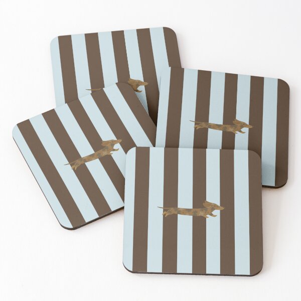 Item preview, Cute Spotted Dachshund – Kawaii Wiener Dog Blue & Brown Striped Pattern designed and sold by FilipaAndrez.