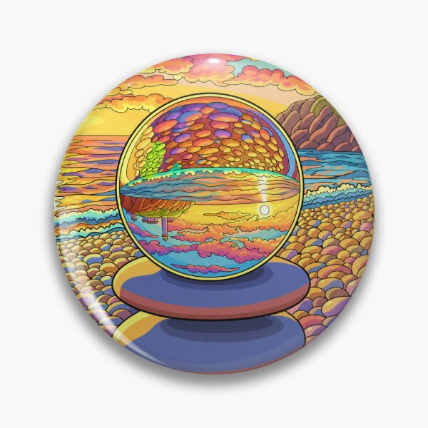 Item preview, Crystal Ball Sunset Beach Art | Lighthouse Coastal Landscape | Colorful Seaside Illustration designed and sold by GarnerSupplyCo.