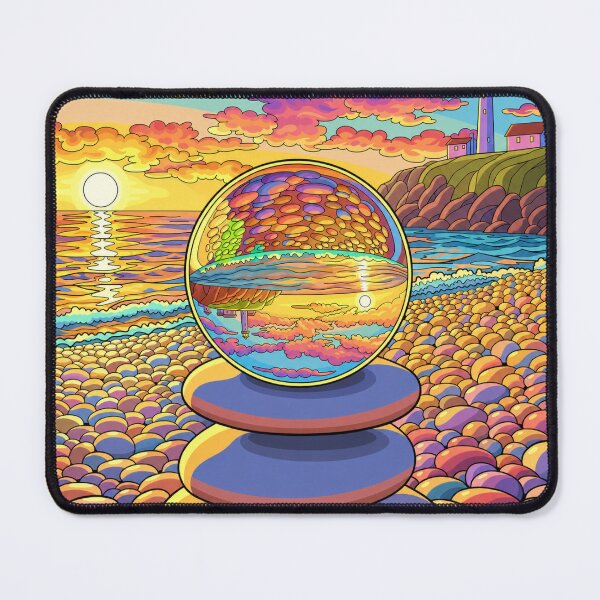 Item preview, Crystal Ball Sunset Beach Art | Lighthouse Coastal Landscape | Colorful Seaside Illustration designed and sold by GarnerSupplyCo.