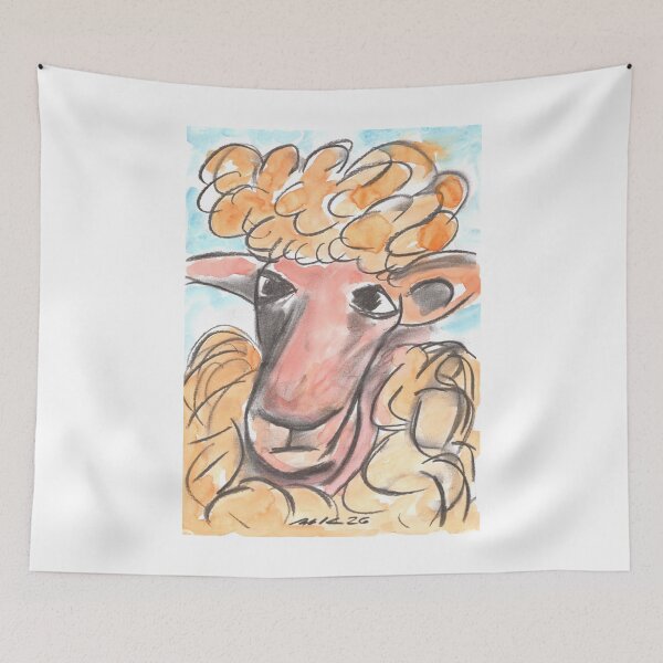 Item preview, Sheep with Mini Plie, Charcoal & Yellow Watercolour designed and sold by Anke‘s Bazaar.
