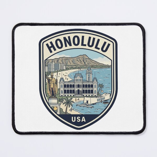 Item preview, Honolulu Hawaii Retro Travel Shield Emblem designed and sold by k3rstman1.