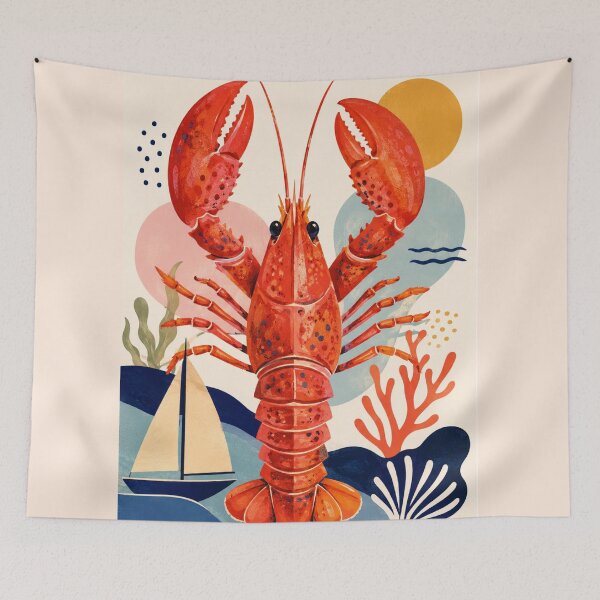 Item preview, Lobster Art Print, Seafood Poster, Colourful Nautical Illustration, Modern Coastal Poster designed and sold by Ditstyle.