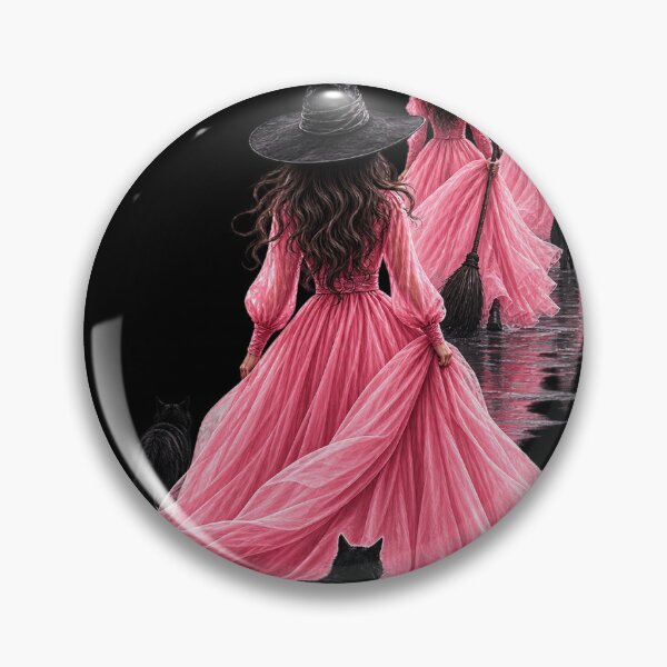 Item preview, Witch in Flowing Pink Gown with Black Cats designed and sold by AddieBlu.