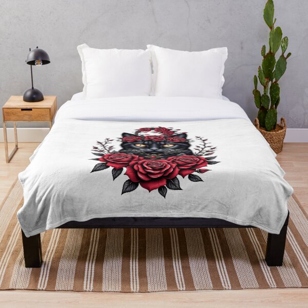 Item preview, Midnight Rose Cat – Gothic Black Cat Floral Design designed and sold by NightSpell.