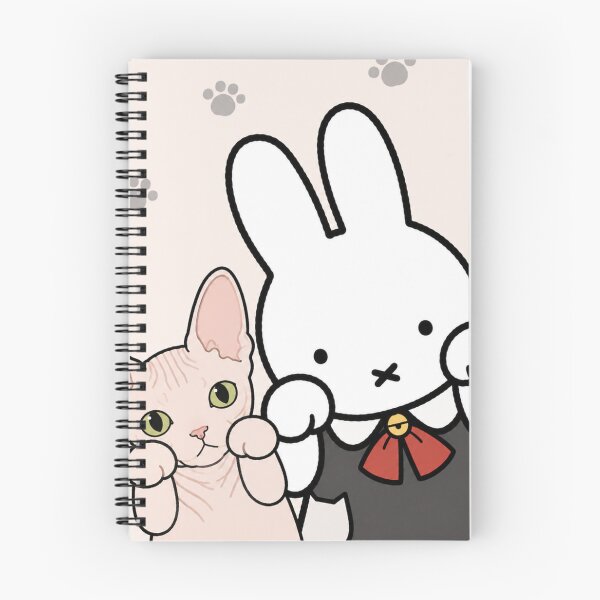 Artikelvorschau, Niedliches Häschen und Sphynx-Katze „Pfoten hoch“ – inspiriert von Miffy entworfen und verkauft von Cozy Moss Studio.