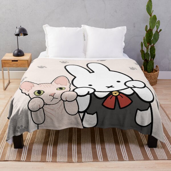 Item preview, Cute Bunny and Sphynx cat Paws Up - Miffy Inspired designed and sold by Cozy Moss Studio.