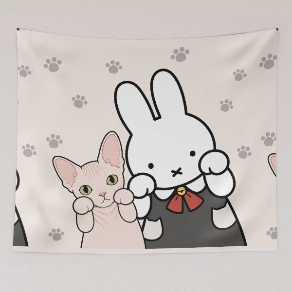 Item preview, Cute Bunny and Sphynx cat Paws Up - Miffy Inspired designed and sold by Cozy Moss Studio.