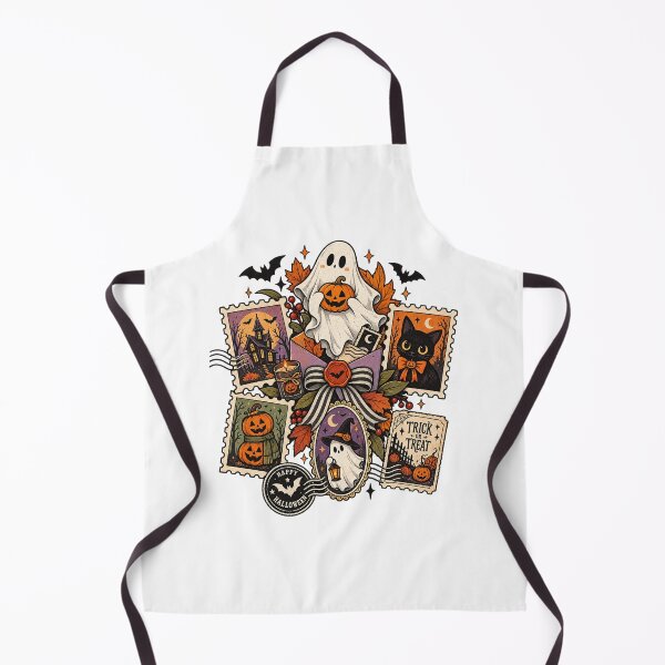 Item preview, Halloween Vintage Postage Stamp Ghost Cat Pumpkin Collage designed and sold by afr-saad.