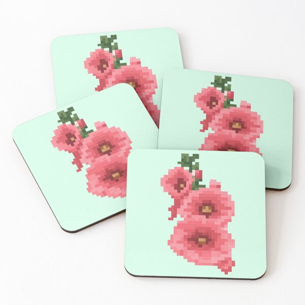 Item preview, Pixelated Pink Hollyhock Flower designed and sold by CamilasPrints.