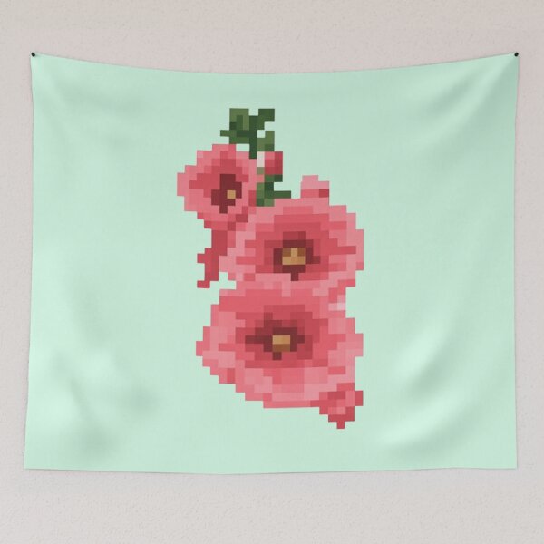Aperçu de l'œuvre Fleur de rose trémière rose pixélisée créée et vendue par CamilasPrints.