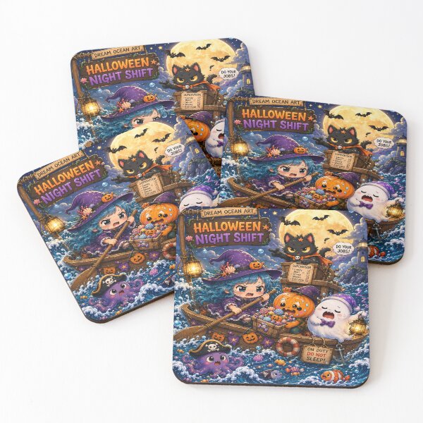 Item preview, Halloween Night Shift Cute Witch Black Cat Ghost Pumpkin Ocean designed and sold by Dreamy Ocean Art.