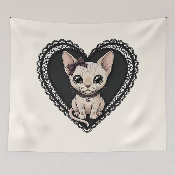 Item preview, Gothic Sphynx Cat in Black Lace Heart designed and sold by SweetLilith.