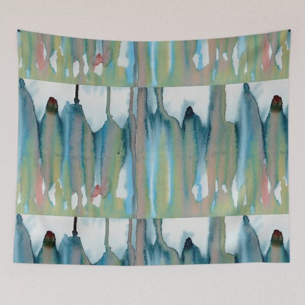 Item preview, Blue Green Abstract Forest: Atmospheric Watercolour Landscape designed and sold by ArithraStudio.