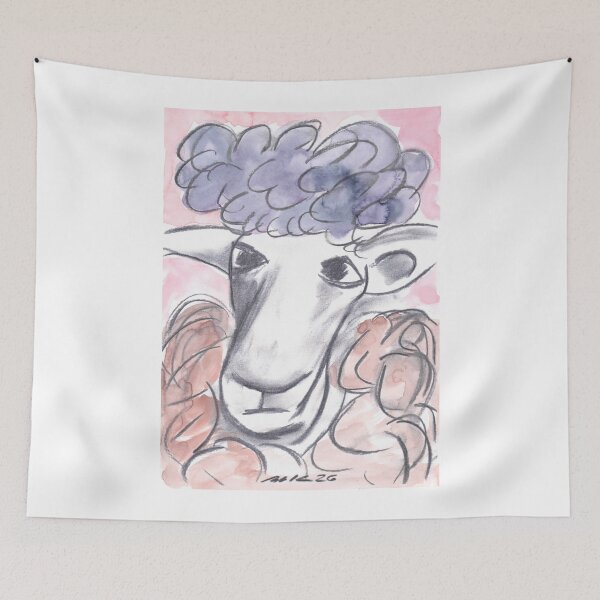 Item preview, Sheep with Mini Plie, Charcoal & Blue/English Rose Watercolour designed and sold by Anke‘s Bazaar.