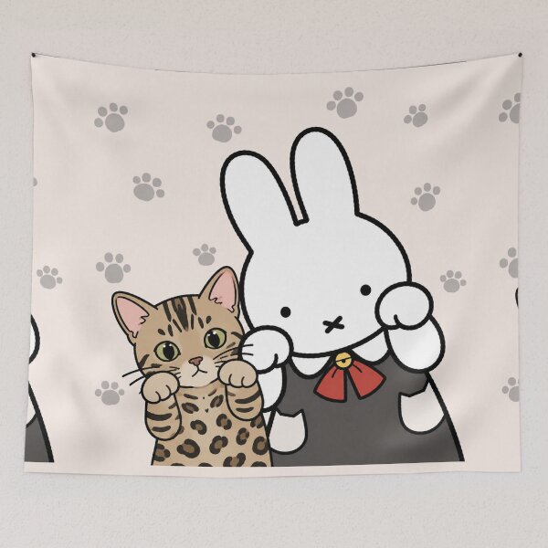 Item preview,  Cute Bunny and Bengal Cat Paws Up - Miffy Inspired designed and sold by Cozy Moss Studio.