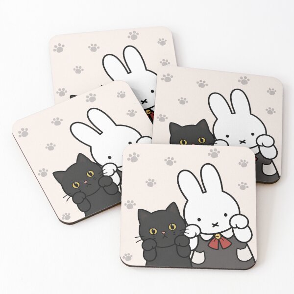Item preview,  Cute Bunny and Black Cat Paws Up - Miffy Inspired designed and sold by Cozy Moss Studio.