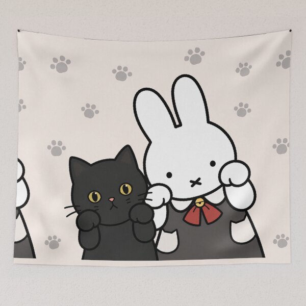 Item preview,  Cute Bunny and Black Cat Paws Up - Miffy Inspired designed and sold by Cozy Moss Studio.