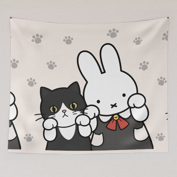 Item preview,  Cute Bunny and Tuxedo Cat Paws Up - Miffy Inspired designed and sold by Cozy Moss Studio.