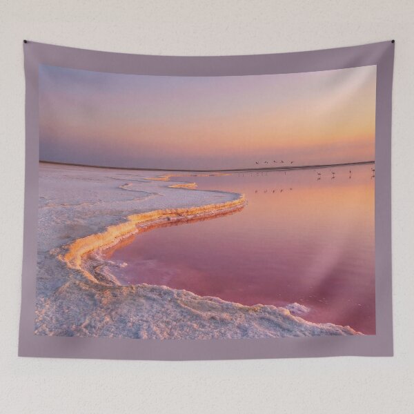 Item preview, Surreal Pink Lake Sunset Flamingo Photography designed and sold by conohitoAI-ArtGallery.