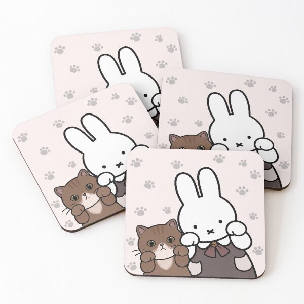 Item preview, Cute Bunny and Brown Tabby Cat Paws Up - Miffy Inspired designed and sold by Cozy Moss Studio.