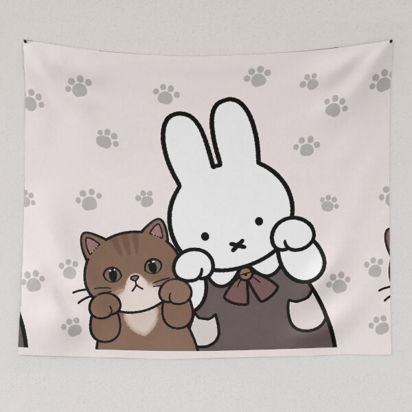 Item preview, Cute Bunny and Brown Tabby Cat Paws Up - Miffy Inspired designed and sold by Cozy Moss Studio.